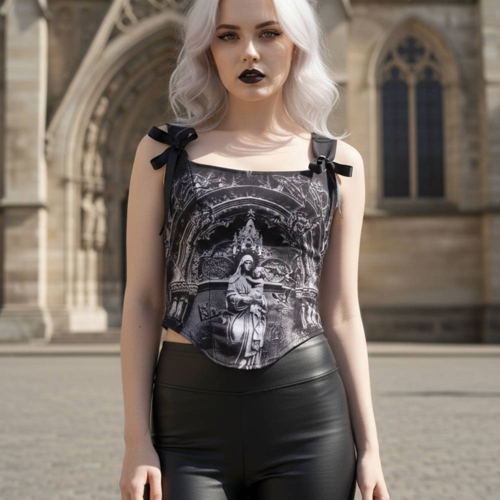 Black Gothic Print Crop Top